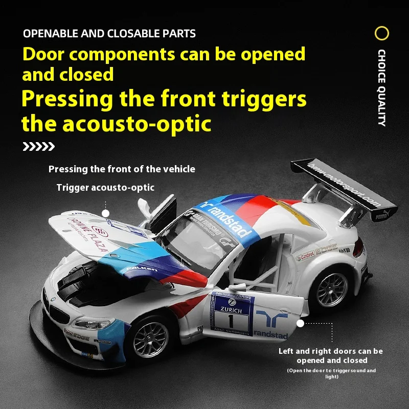 1:32 BMW Z4 GT3 Super Racing Series Alloy Metal Diecast Model Car Sound And Light Children's Toys Collectibles Birthday Gifts