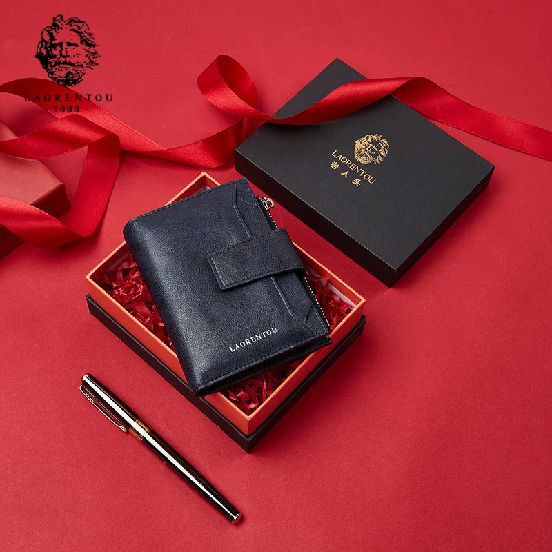 Laorentou carteira masculina de alta qualidade couro moda curto titular do cartão carteira casual vintage moeda bolsa
