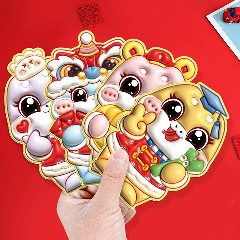 Sobres rojos de Año Nuevo Chino, sobres de regalo de dinero 3D, billeteras rojas de dibujos animados Hongbao, Festival de Primavera chino de serpiente 2025, 6 uds.