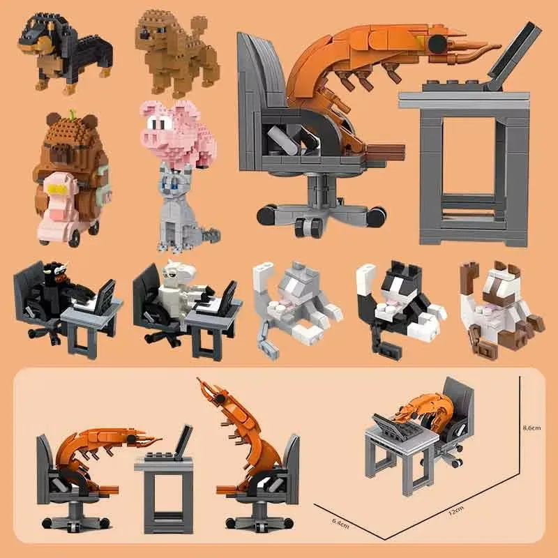 Hot Building block Shrimp Model figurines Puzzle Assembly boys and Girls Randomly mixing Internet Celebrity Creative Toy Gifts