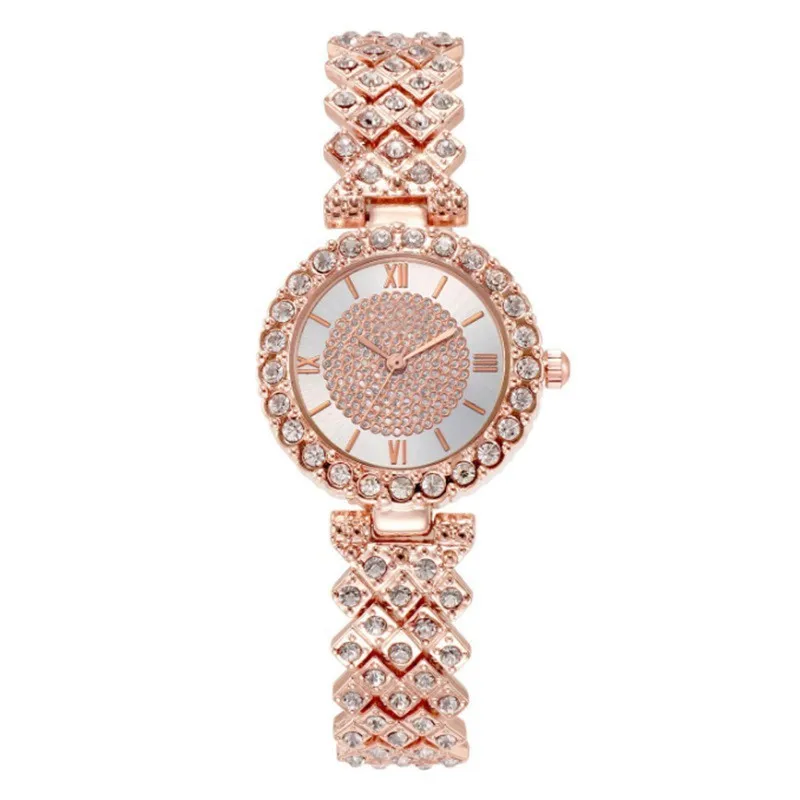 Luxury Small Round Dial Rhinestone Alloy Quartz Watch For Women Exquisite Full Diamond Fashionable Temperament Party Wristwatch