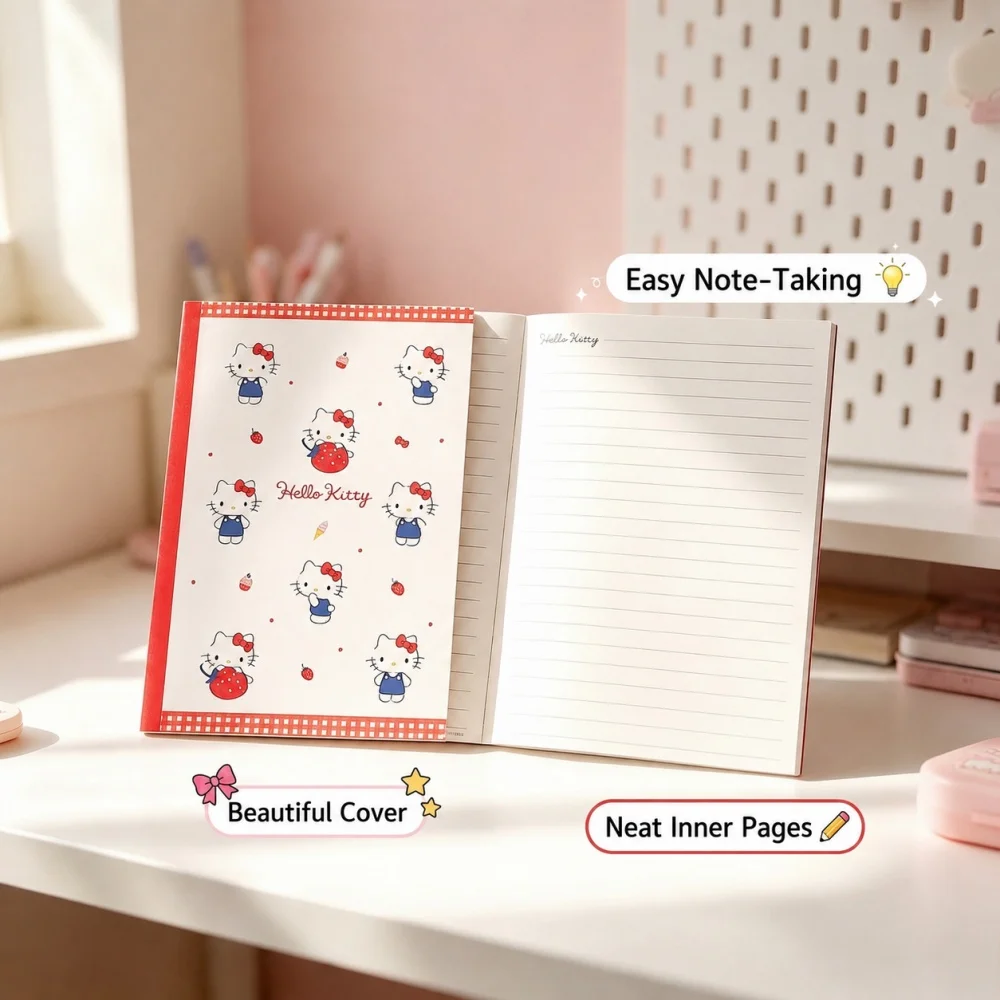 Sanrio Genuine Hello Kitty A5 Writing Notebook Cute Pattern Diary Journal Planner Scrapbook Book Stationery Collection Supplies