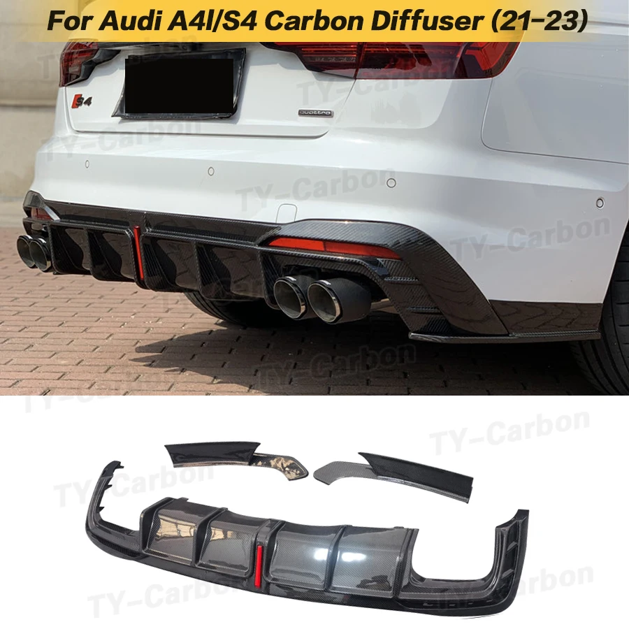 Carbon Fiber Rear Bumper Lip Diffuser Extension with LED Light for Audi A4 S4 Sline B10 Sedan 2020-2023 Bodykits Car Accessories