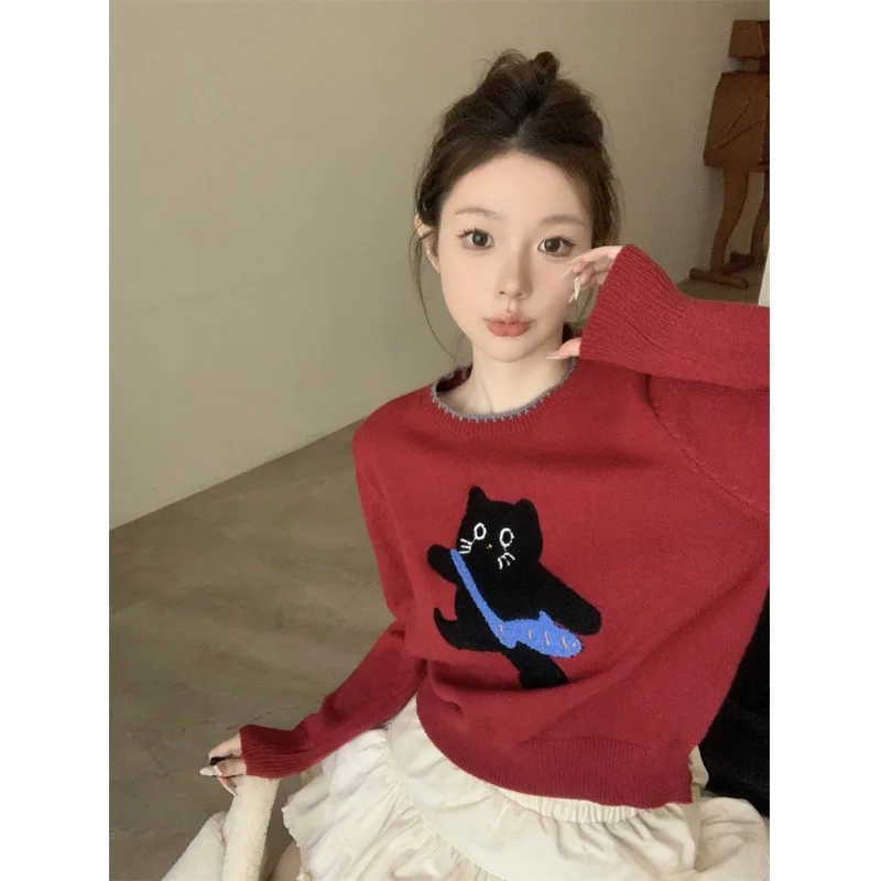 

Fun Pattern Long Sve Soft Sweater Women's Autumn Winter New Sle Sweet Versatile Outerwear Knitted Top Commute