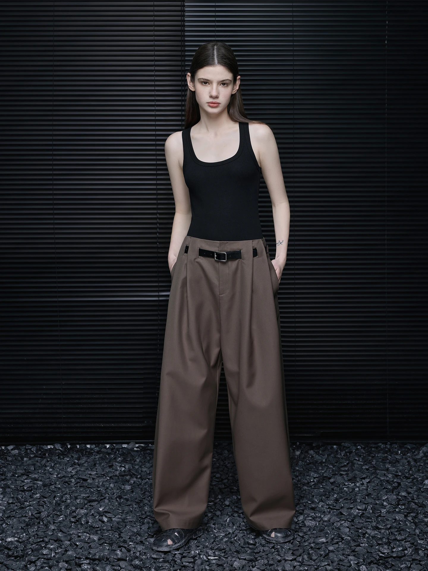 

Red Brown Straight Leg Suit Wide Leg Pants Women Loose Drape Design Unique Spring Summer New Style Street Style Polyester