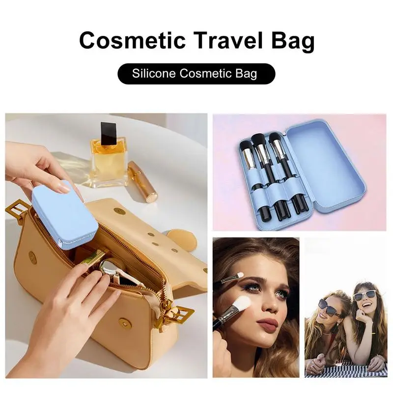 Silicone Makeup Brush Travel Case Portable Travel Size Silicone Cosmetic Bag Makeup Brush Holder And Toiletry Bag Travel