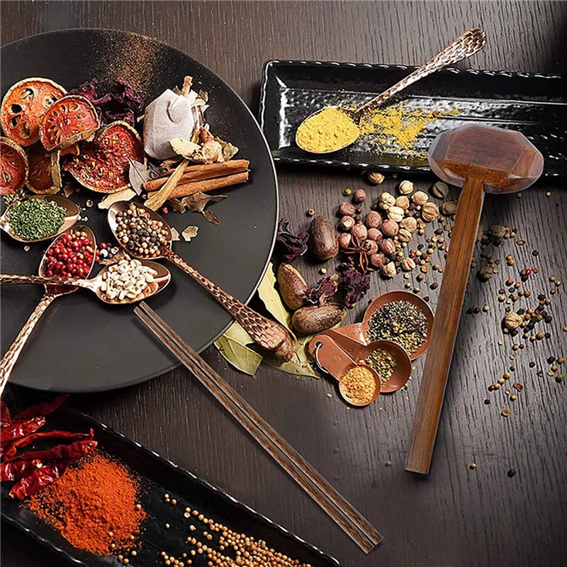 ABUL-20Pieces Japanese Long Handle Large Spoon Ramen Spoon Wooden Hot Pot Spoon Tortoise Shell Spoon Wood Rice Soup Dessert