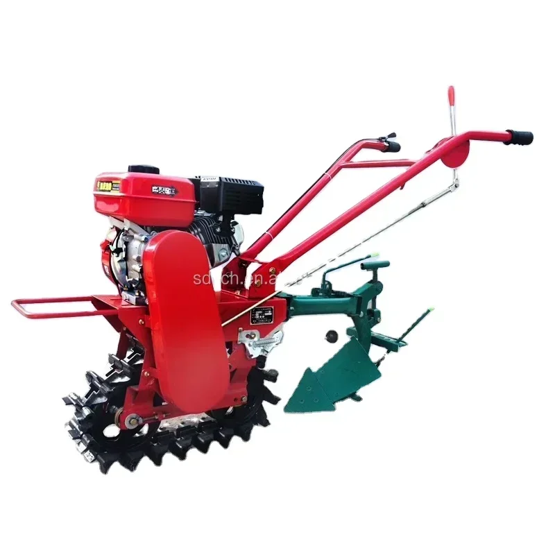 Tracked micro-powered tiller with plough and seeder Multi-functional small agricultural machinery implements and tools