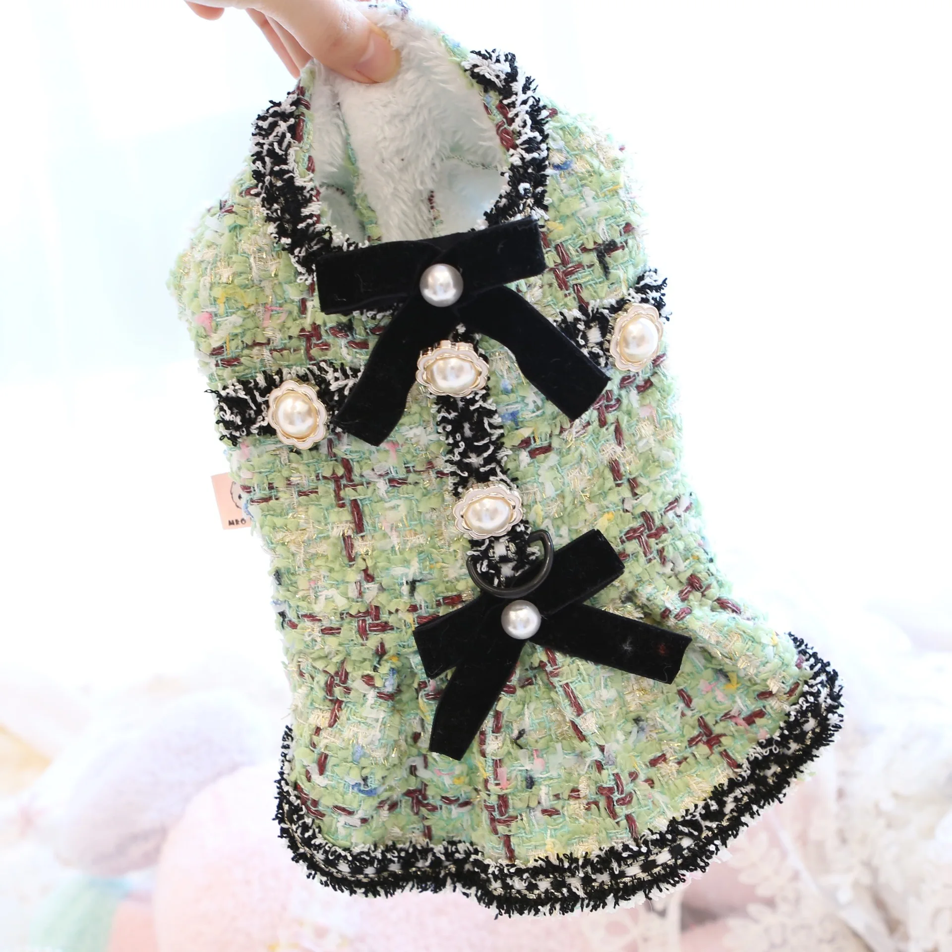 

Luxury Brand Classic Style Pet Dress In Green, Elegant Woolen Dog Dress Coat Couple Outfit