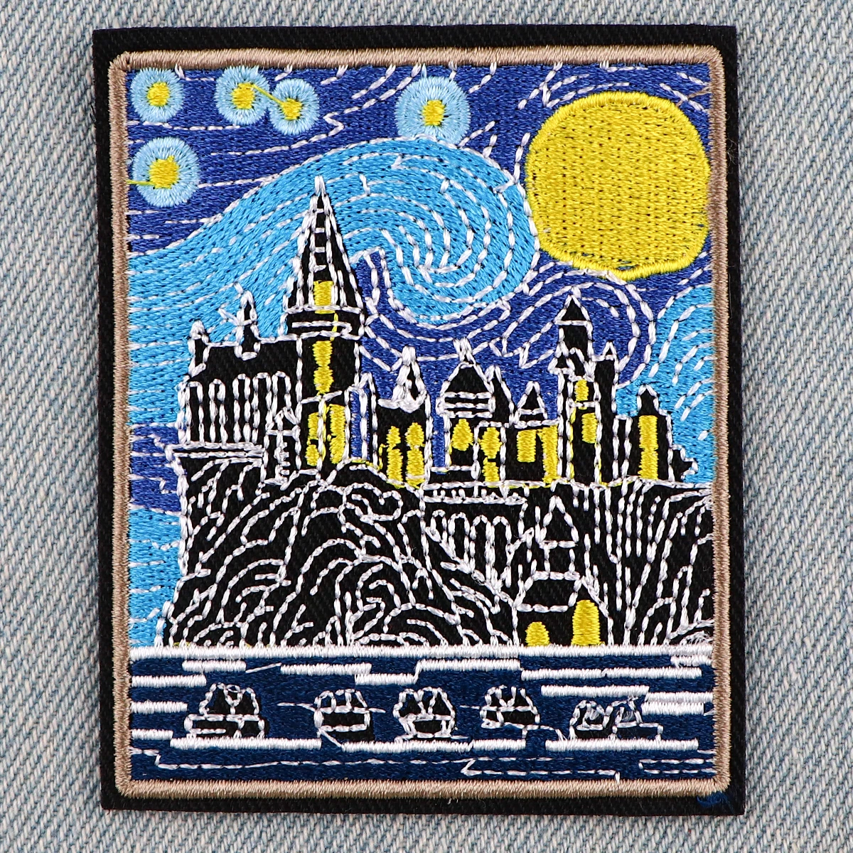 Van Gogh Oil Painting Embroidered Patches For Clothing Iron On Patches Art Starry Sky Patches For Clothes Applique Stripe Badges