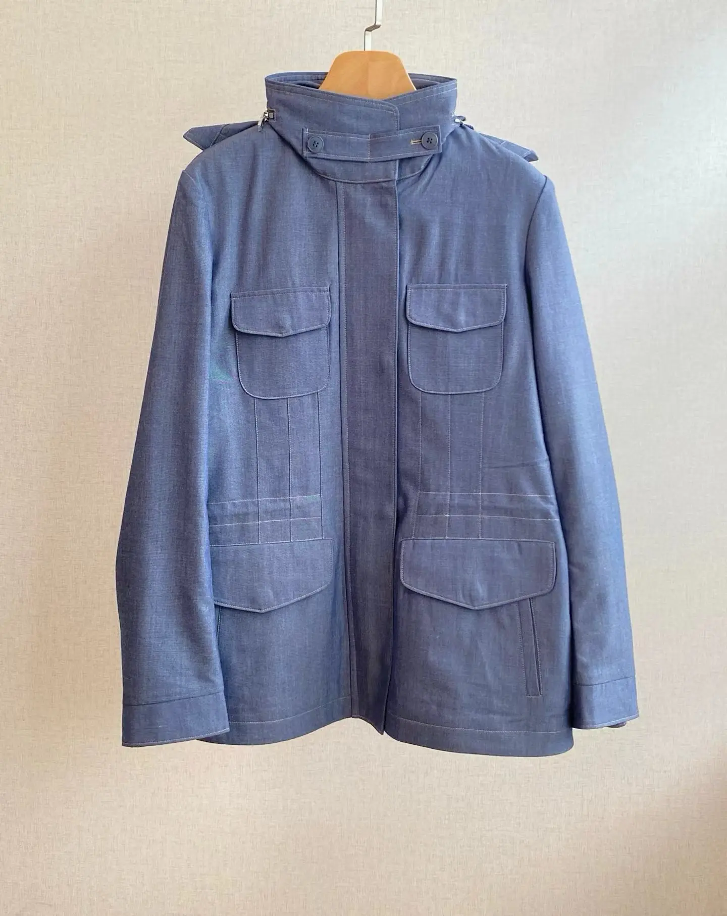 Old‑Money Style Women Safari Jacket Stand Collar Detachable Hood Multi‑Pocket Relaxed Casual Windbreaker Coat