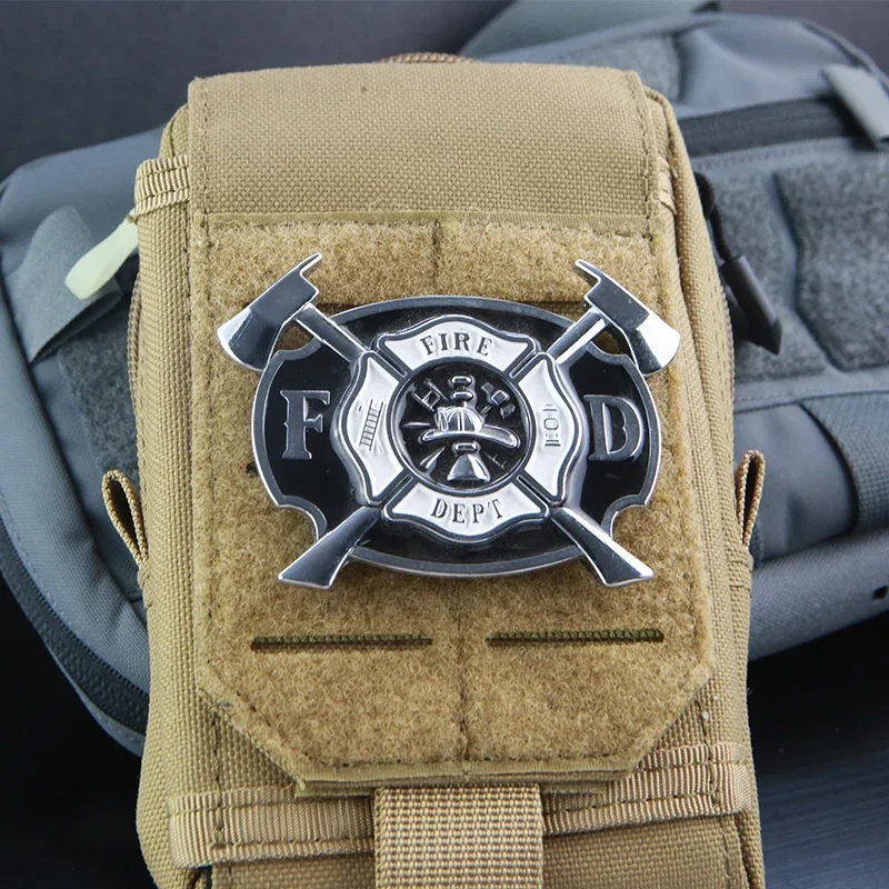 Fire Fighter Metal Emblem FIRE DEPT 3D Morale Badge Hook&Loop Patches for Backpack Decoration Sticker Tactical  Armband