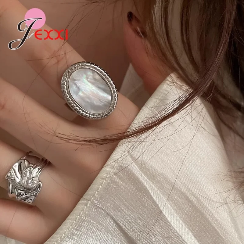 2pcs/set Punk Metal Curved Smooth Open Adjustable Ring for Women Men Simple Sterling Silver S925 Rings Set Hip Hop