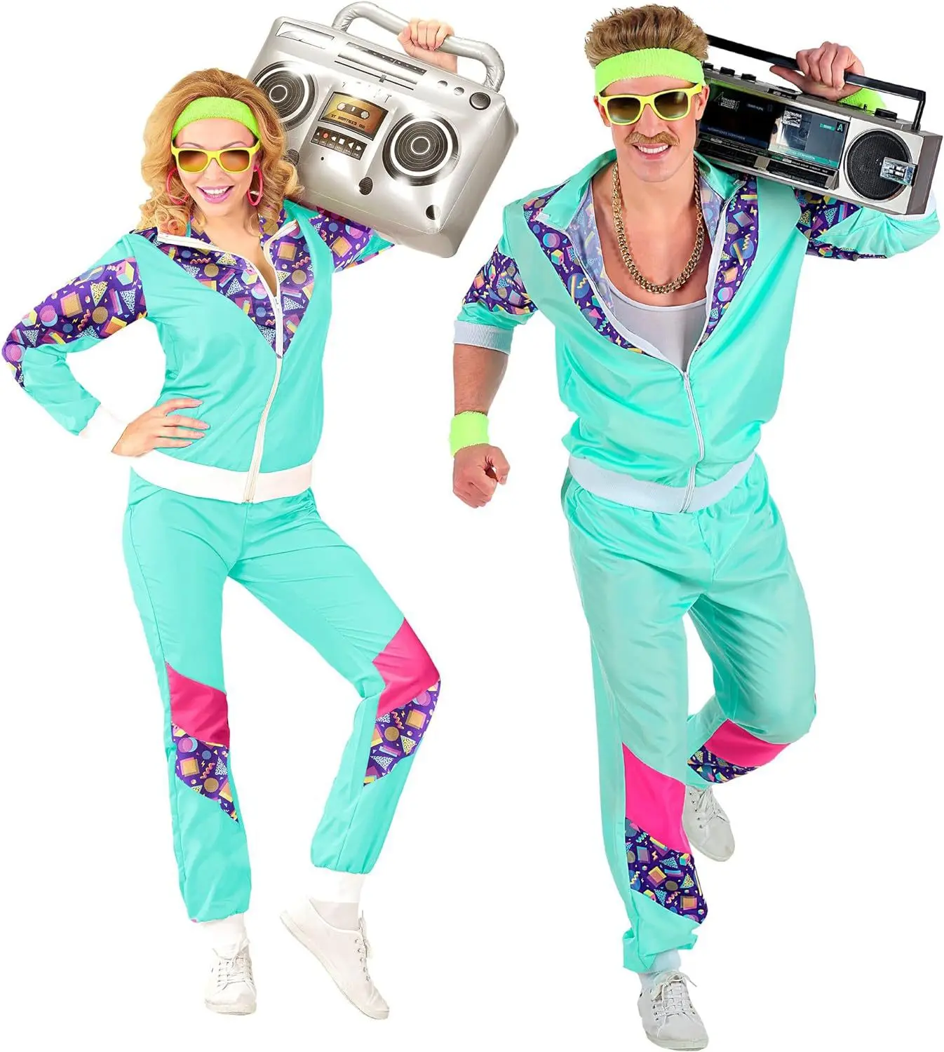 Carnival Disco Retro Trend Party Stage Show Wear 80s Clothing Tracksuit Jacket And Pants Couple Costume Set