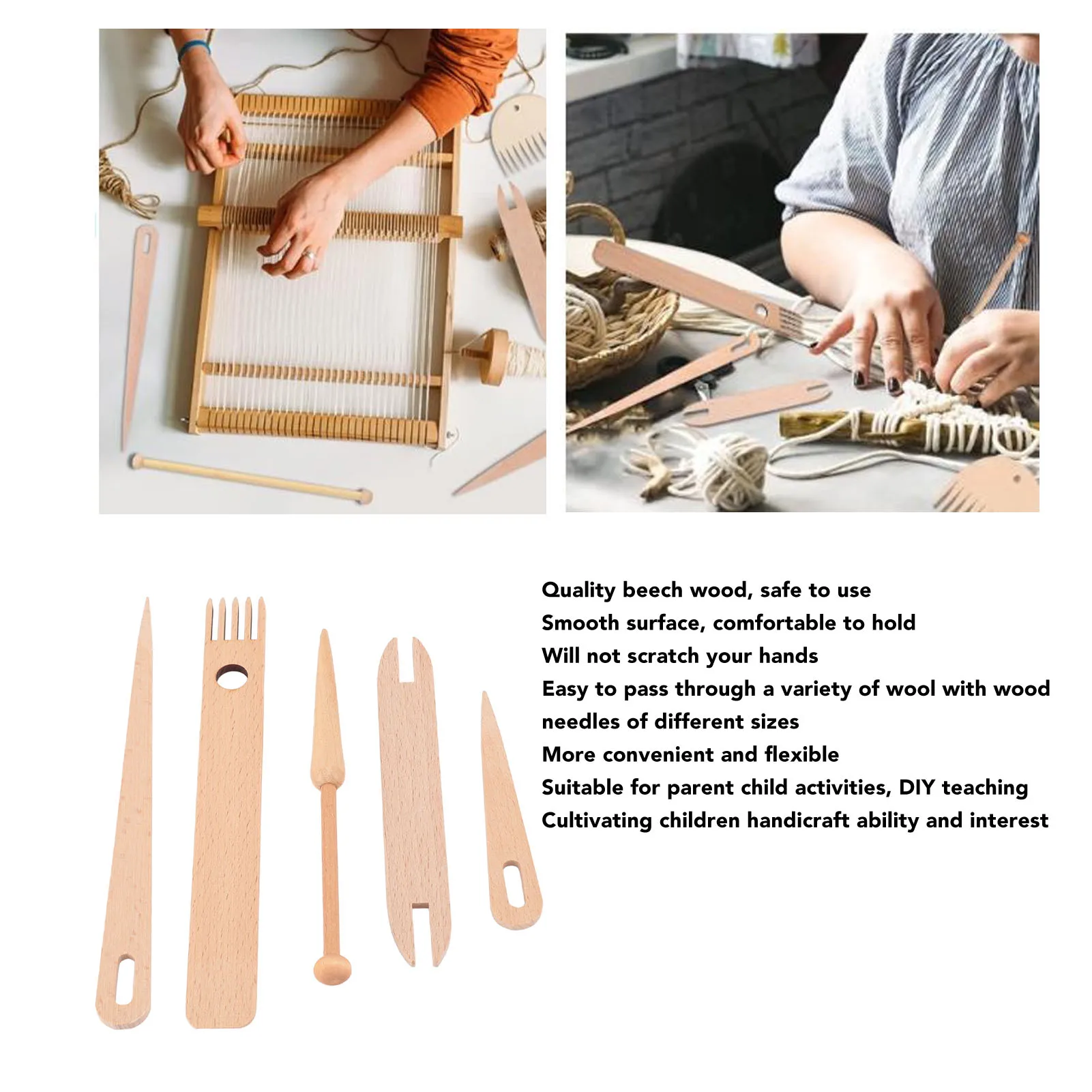 

Wood Hand Stick Set Weaving Knitting Accessories Supplies Beech DIY Handcrafts Tools Knitting Tools Knitting Supplies