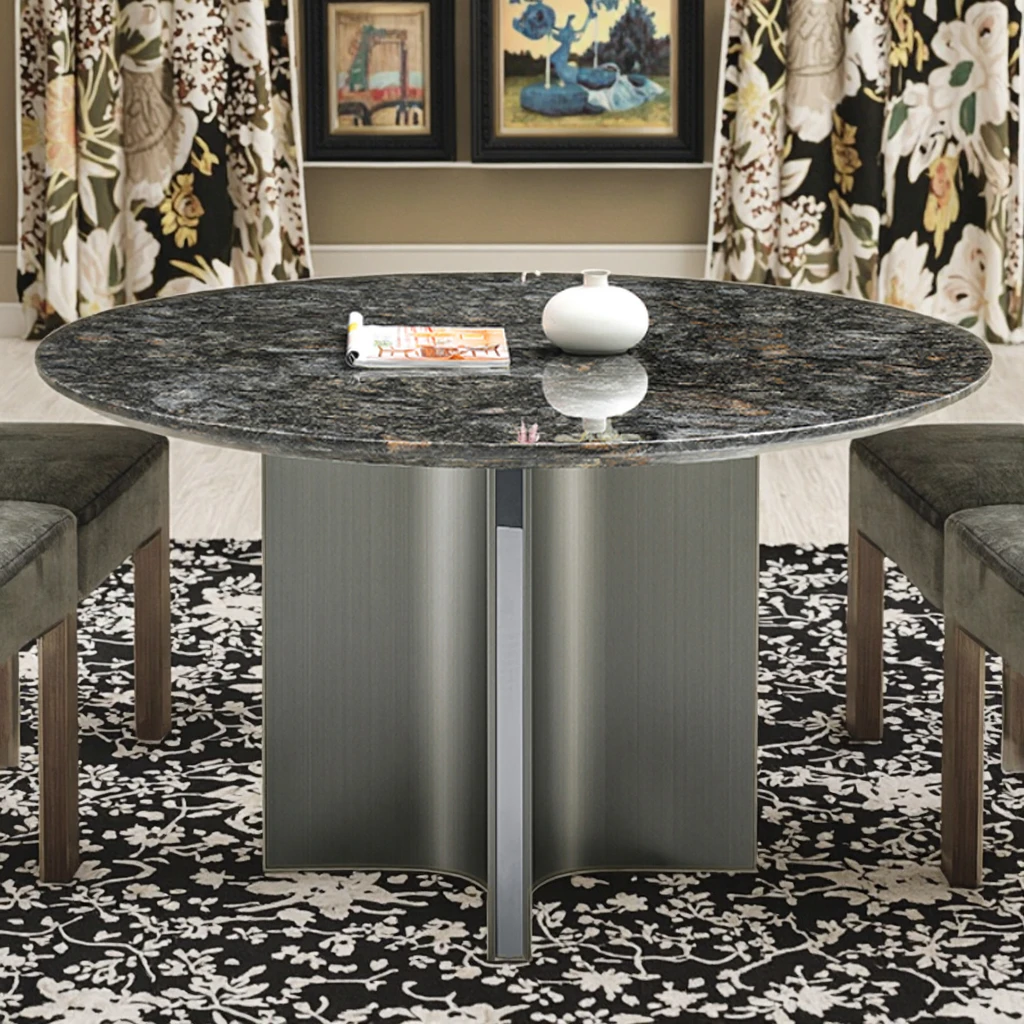 # Italian Modern Minimalist Dining Table Luxury Natural Marble Round With Platinum Diamond Creative Home Art Design