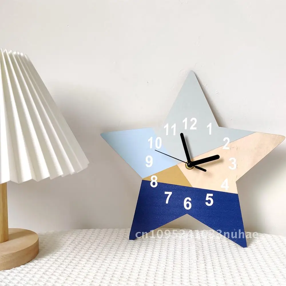 

Creative home blue geometric design five-pointed star silent clock children's wall clock