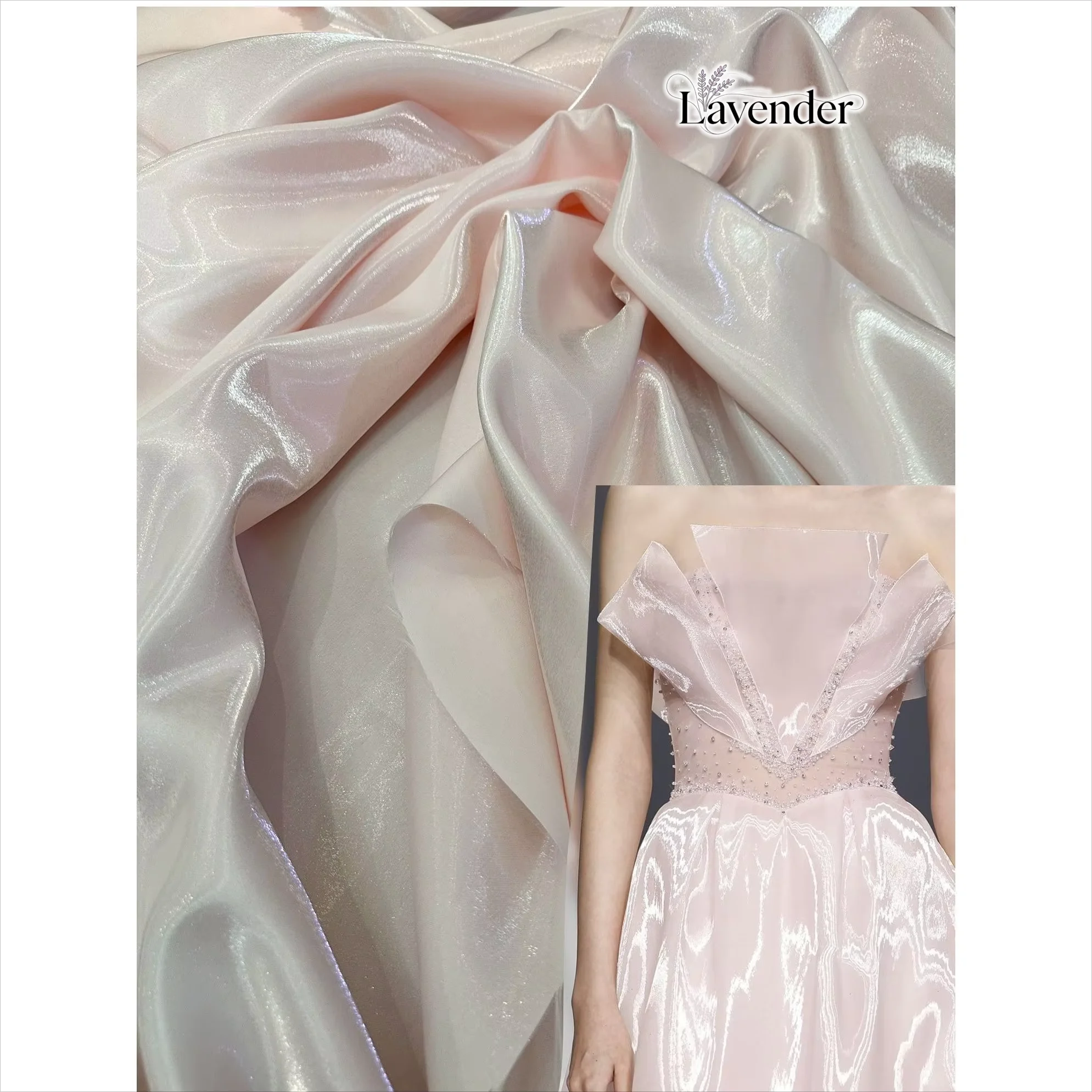 

Ultra bright liquid water gloss satin fabric smooth and stiff metal gloss crystal satin sewn wedding dress and stage clothing