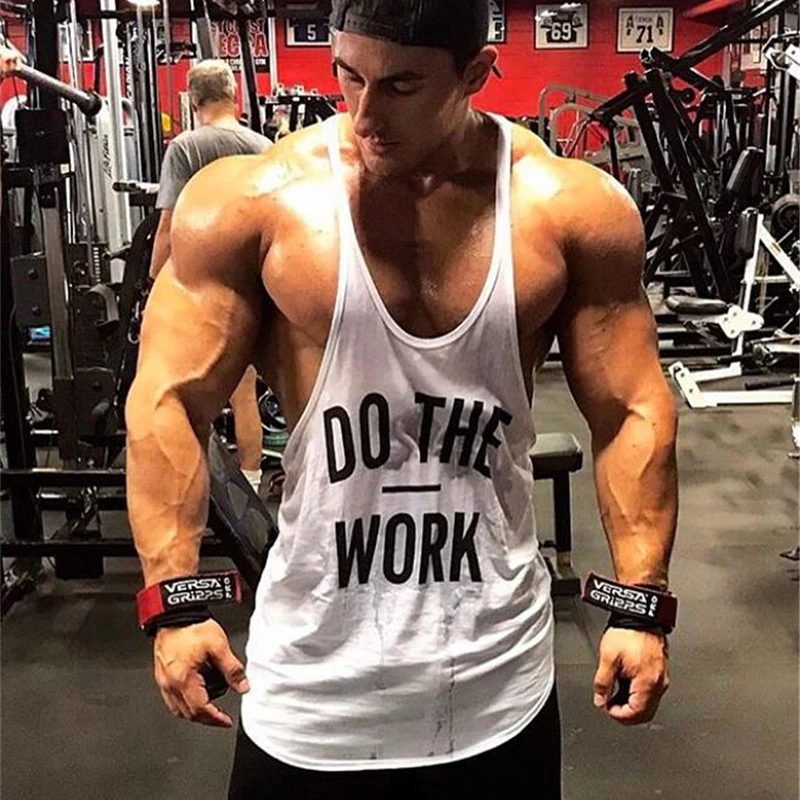 DO THE WORK Cotton Gym Stringer Tank Tops Mens Running Vests Bodybuilding Sleeveless Shirt Fitness Clothing Muscle Singlets