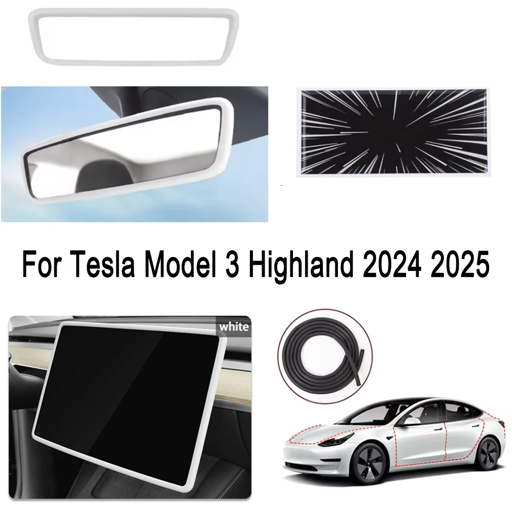 Screen+Rearview Mirror Protective Cover+High-performance Label Sticker+Sealing Strip For Tesla Model 3 Highland 2024 2025 Parts