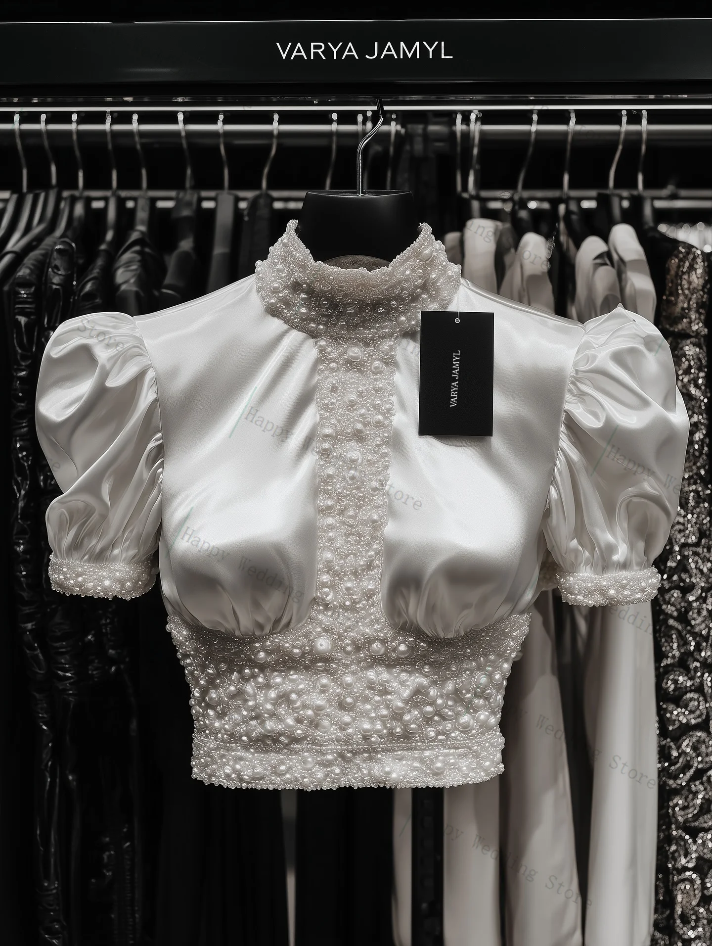 

Pearls Women Suit Set 2 Pcs White Blazer+Black Pants Formal Office Lady Short Sleeve Jacket Customized Wedding Guest Party Coat