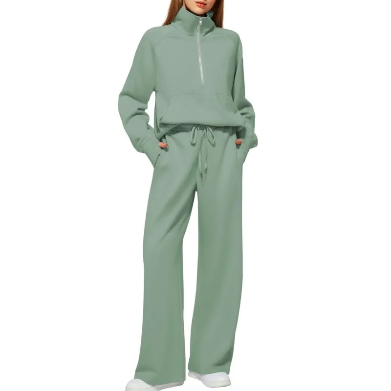 

Women's Two Piece Set Suit Spring Fashion New Half Zip Sweatshirt Wide Leg Sweatpants Casual Loose Suit For Women Streetwear