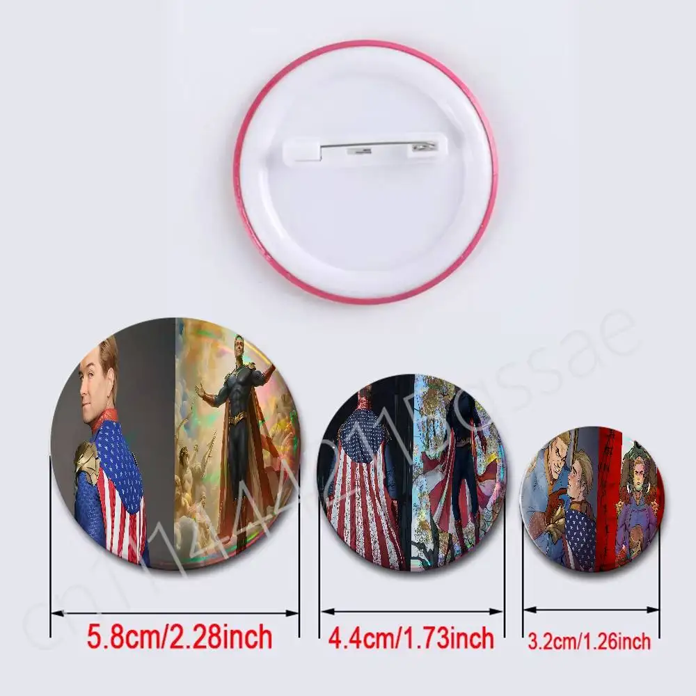 FOR The Boys Homelander 2Pcs Set Round Badge Holographic Foil Button Pin Brooch Backpack Clothing Lapel Decor Fans Gift