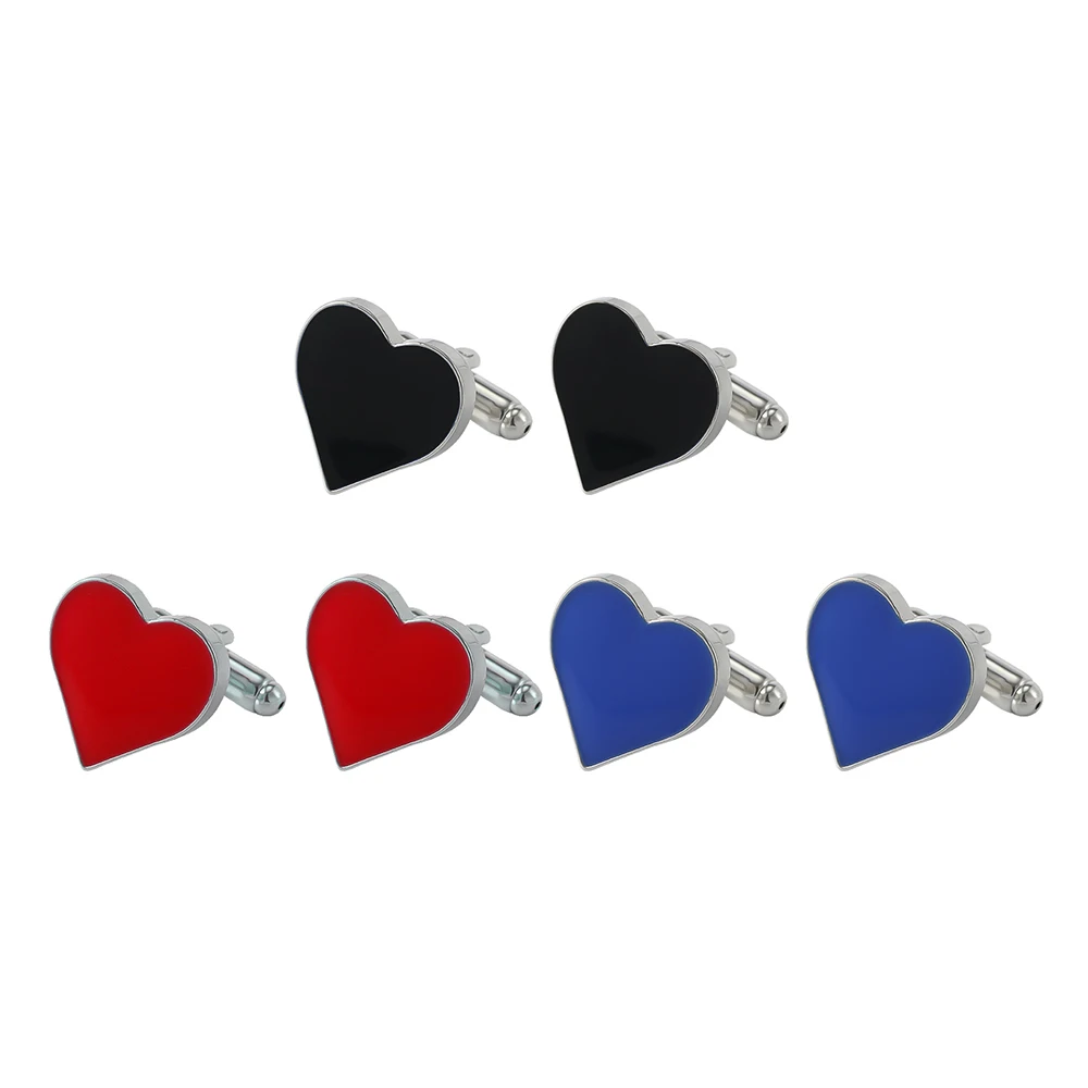 Wedding Cuff Links Romantic Red Blue Black Heart Design Cufflinks Quality Valentine Gift Tuxedo Button For Husband BoyFriend