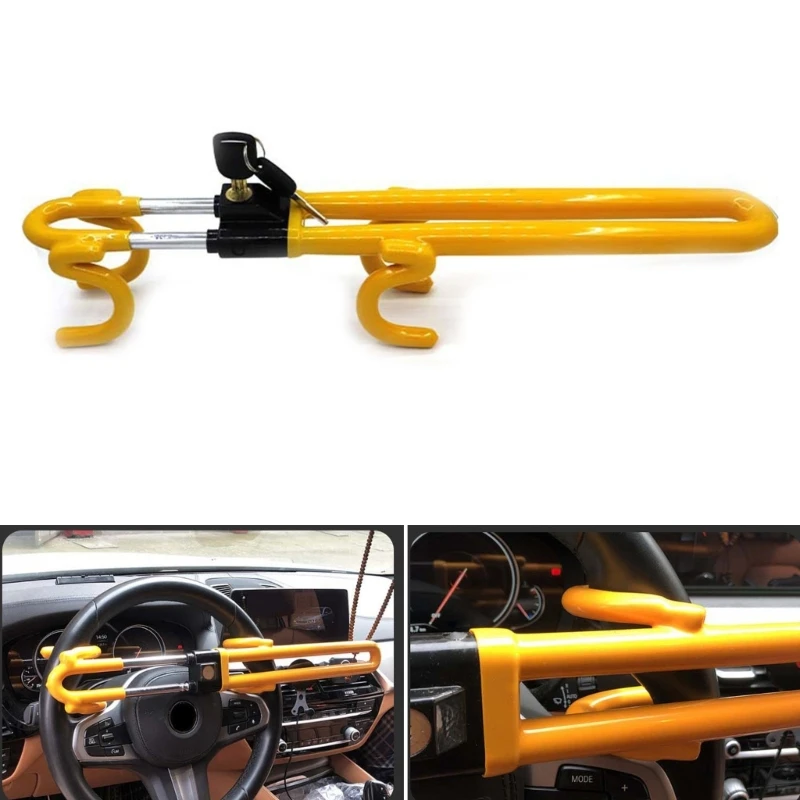 Retractable Clamp Steering Wheel Lock Vehicle Anti-Theft Lock Heavy Duty Secure Device for Car SUVCaravan Yellow/Red Dropship