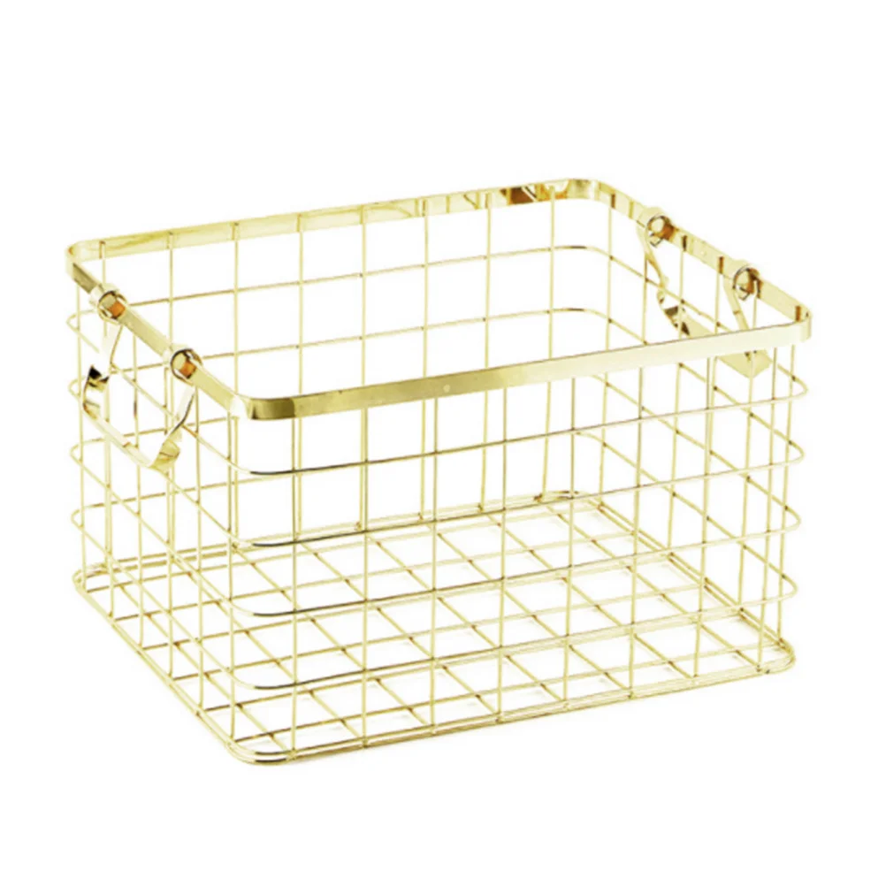 

1Pcs Iron Storage Basket Nordic Style Golden Multi-Purpose Laundry Towel Desktop Organizer Wire Household Storage Container