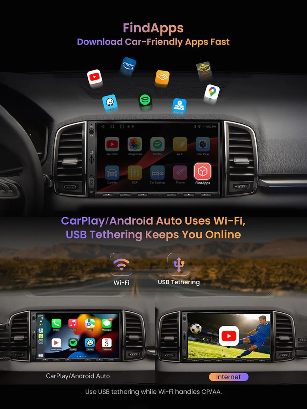 7 inch Android Double 2 Din Radio, Car Stereo with Camera DSP GPS Navigation WiFi Bluetooth CarPlay Screen Android Auto, 2Din Car Multimedia Player Head Units A5L Atotozone