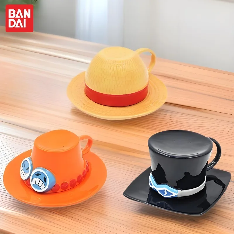 

Bandai One Piece Mug Luffy Straw Hat Sabo Ace Anime Cute Figure Style Ceramic Milk Coffee Cup Dish Home Creative Couple Set Gift