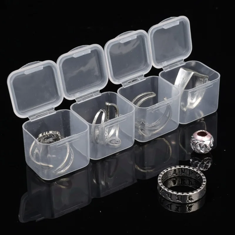 Caja transparente de 5-20 piezas para almacenamiento de cuentas, contenedor cuadrado de plástico para joyería, embalaje para Nail Art, organizador