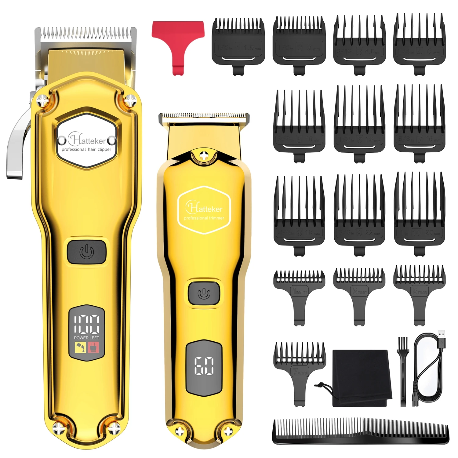 

HATTEKER Professional Cordless Hair Clipper for Men Metal Barber Kit with Trimmer - Hair Cutting Set for Precision Cutting