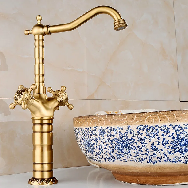 Tuqiu  antique brass bathroom faucet  carved Deck mounted Bathroom basin faucet sink Faucet Water Mixer Tap kitchen faucet