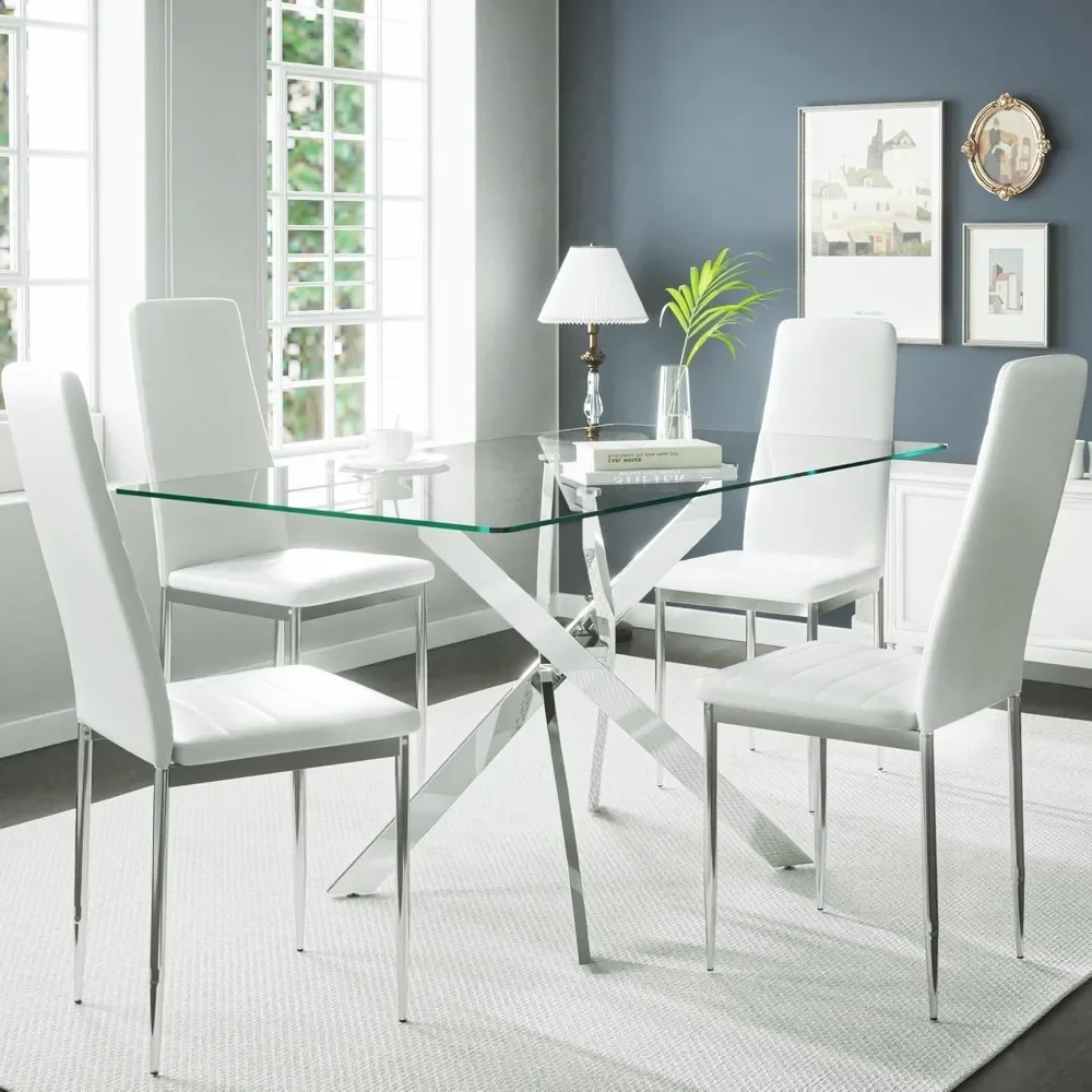 

Glass Dining Table, Rectangular Kitchen Table, Small Dining Table with 4 Chairs, 5 Piece Glass Dinings Tables and Chair Set