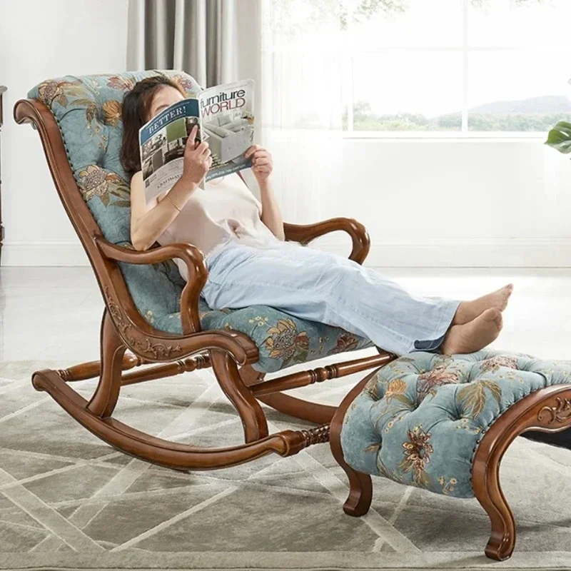 

MLAmerican rocking chair leather solid wood, retro European style, balcony home leisure, sofa chair