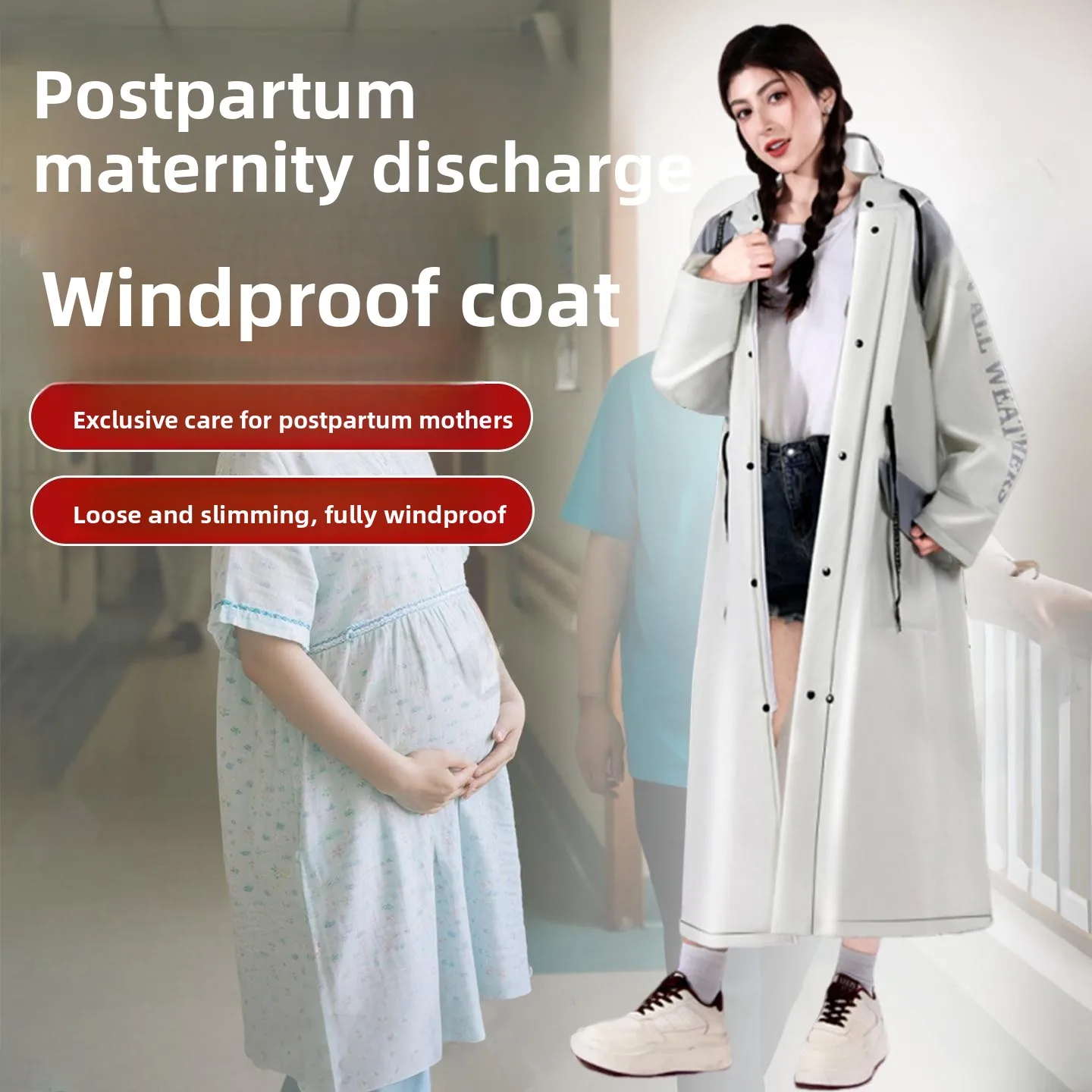 

Postpartum Windproof Outerwear Waterproof Discharge Suit for Pregnant Women Materni Outpatient Gown Windproof Raincoat