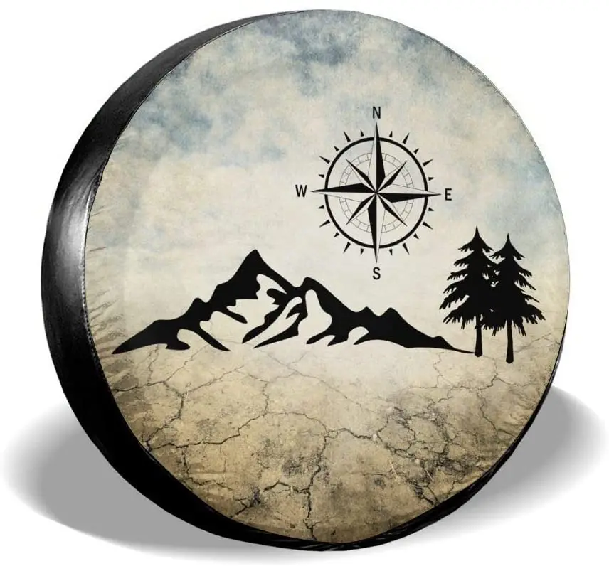 

cozipink Nature Mountain Compass Spare Tire Cover Wheel Protectors Weatherproof Universal for Trailer Rv SUV Truck