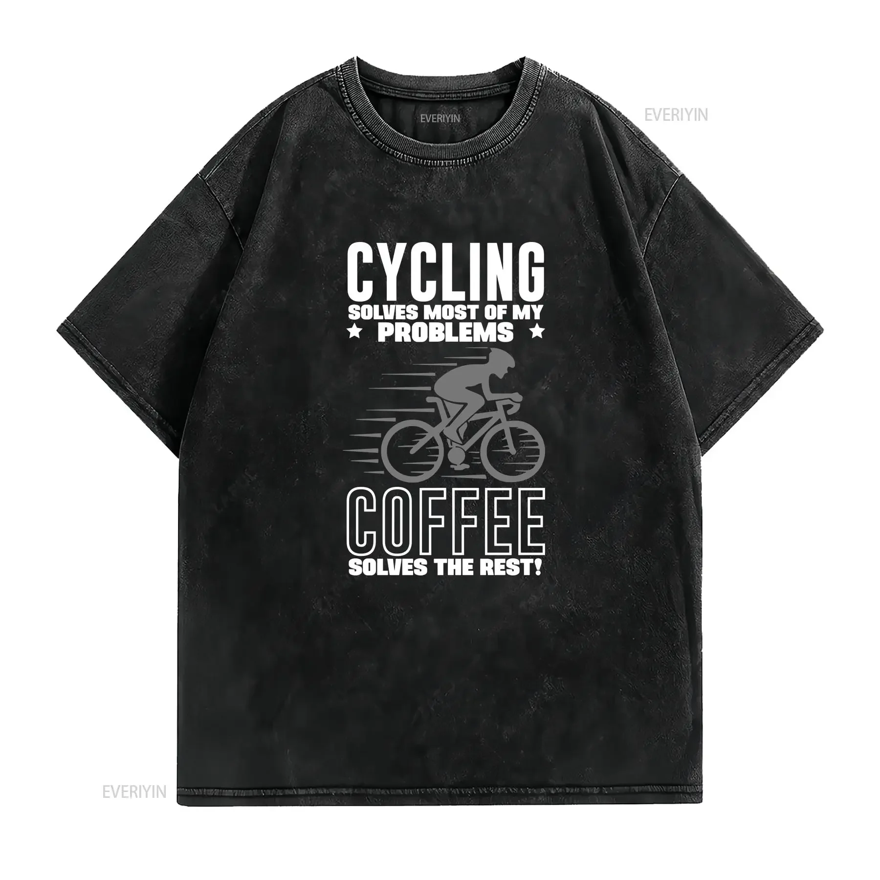Cycling Solves Most Problems Coffee The Rest T shirt Mens Funny Bike Top Boys Birthday Christmas vintage Washed Breathable
