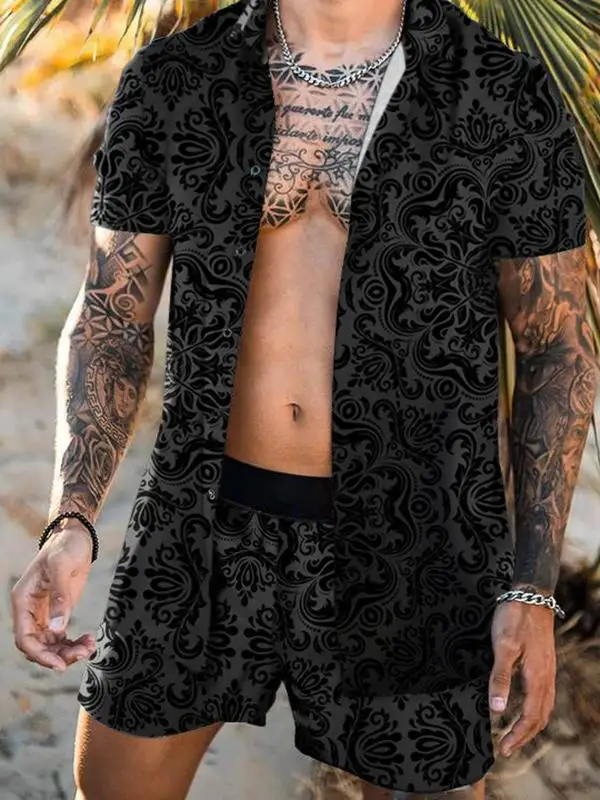 2026 New Men's Hawaiian Beach Print Short Sleeve Shirt And Short Pants Casual Sportswear Set Summer Collection plus Size