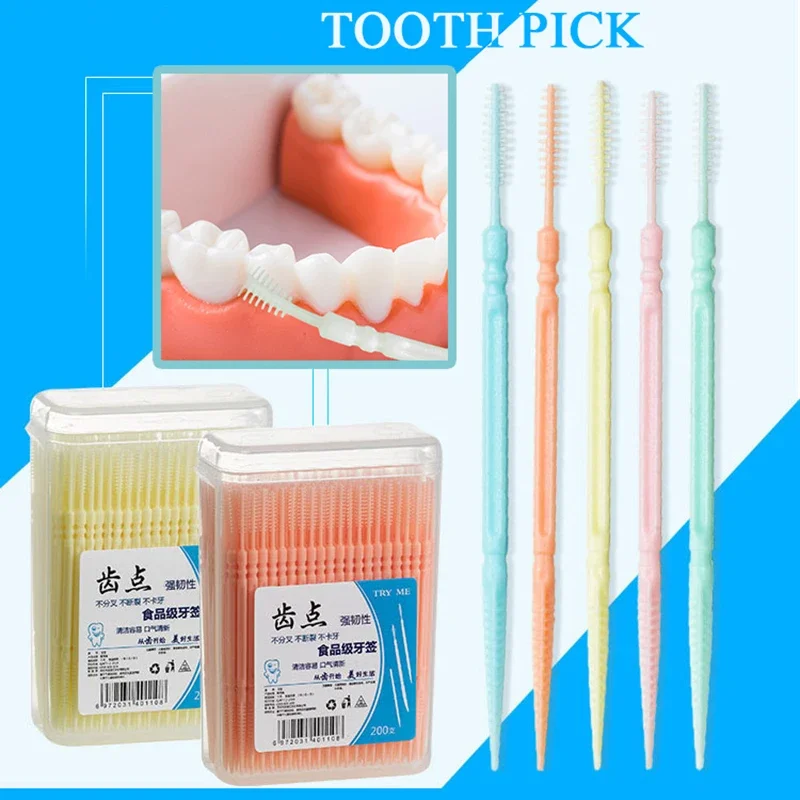 200/1000Pcs Plastic Toothpick Double-Headed Teeth Cleaning Oral Care Interdental Brush Toothpick Floss Disposable Teeth Hygiene