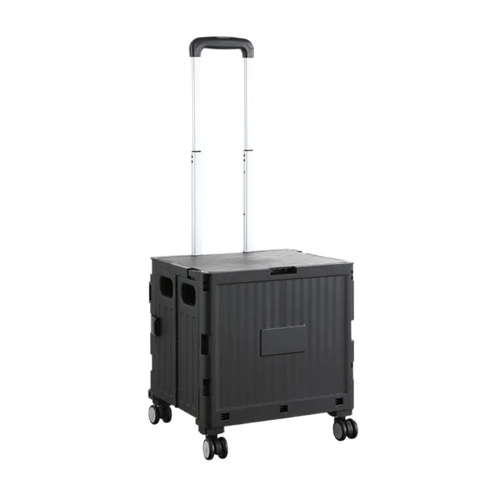 

Plastic Folding Shopping Trolley Large Capacity Space Saving Collapsible Shopping Box Adjustable Handle with Wheels