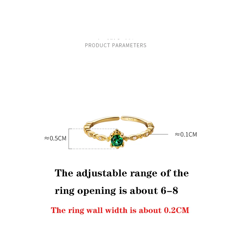KAMIRA Real 925 Sterling Silver Gold Luxury Green Zircons Open Rings for Women Party Wedding Temperament Charm Exquisite Jewelry