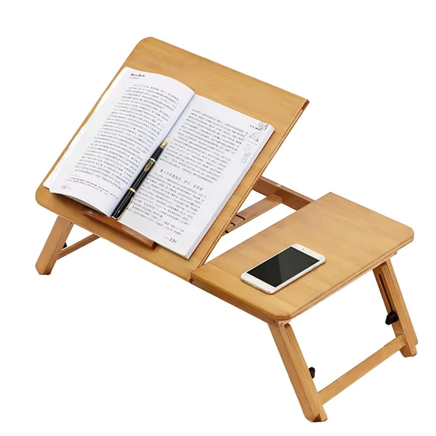 Foldable Lap Desk with Adjustable Angle & Height, Bamboo Laptop Bed Tray, Portable Bed Table for Dorm Room, Floor Desk for Breakfast, Reading, Writing