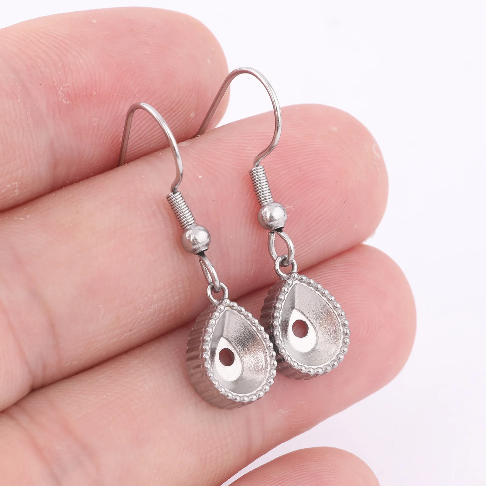 10pcs Stainless Steel 6x8mm Teardrop Triangle Earring Bezel Settings For Crystal Stones Diy Hooks Findings For Jewelry Making