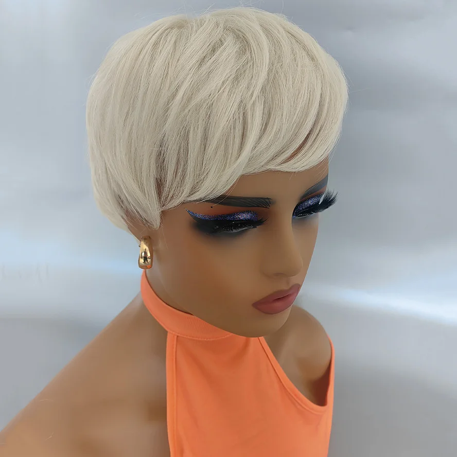 新着ショート ホワイト カット ウィッグ イエロー合成ウィッグ