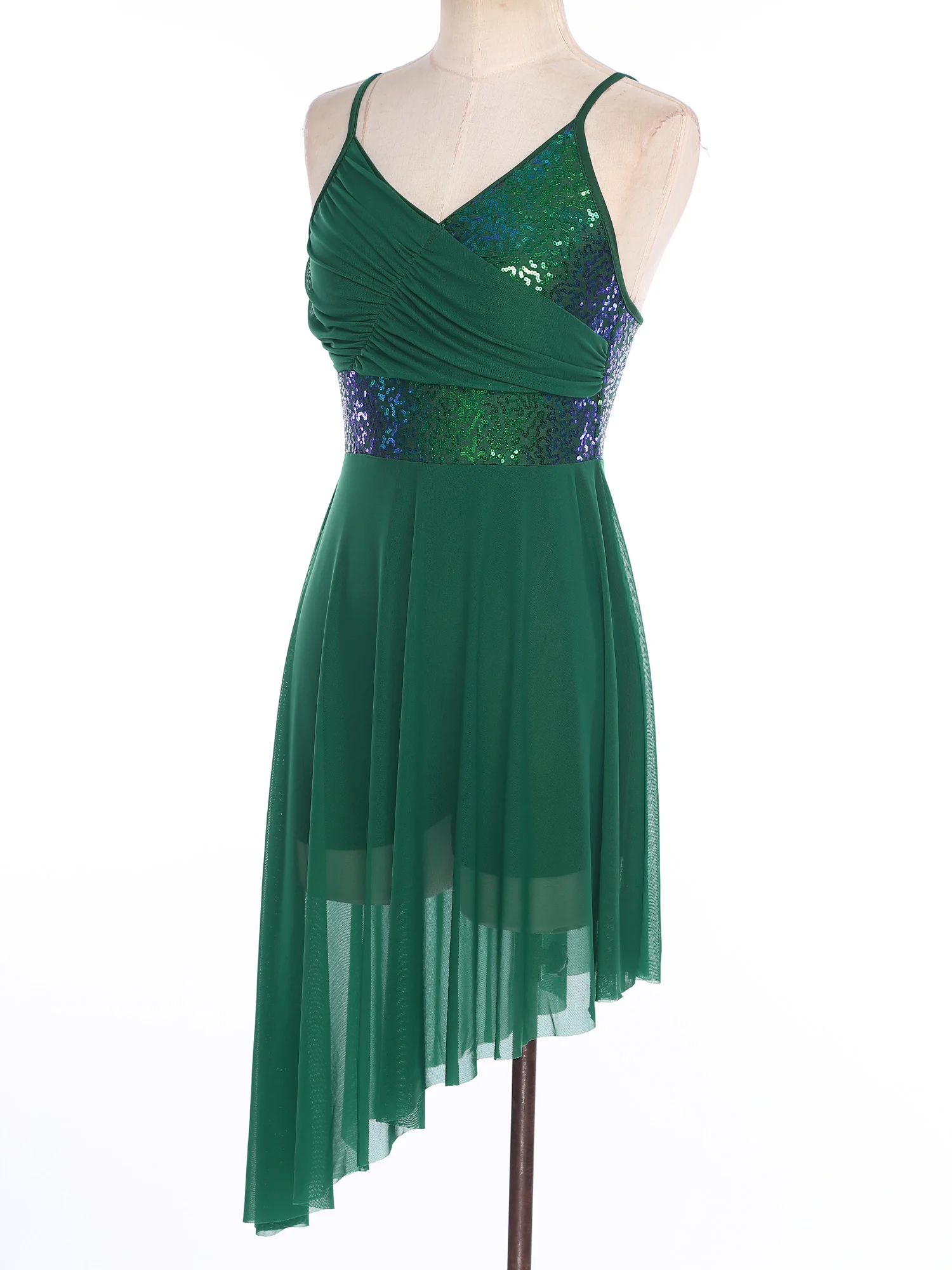 Vestido de patinaje artístico para mujer, trajes de baile lírico de competición, tutú asimétrico de gasa con falda y lentejuelas, vestido de leotardo de Ballet