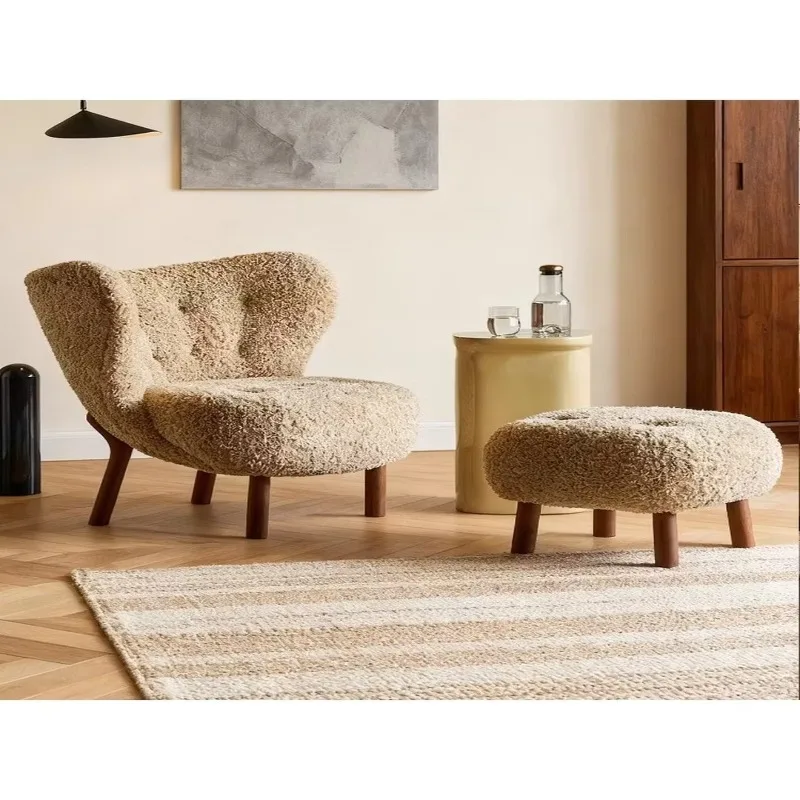 

Lamb wool single sofa chair Solid wood legs Fabric living room chair Small Petra single leisure chair