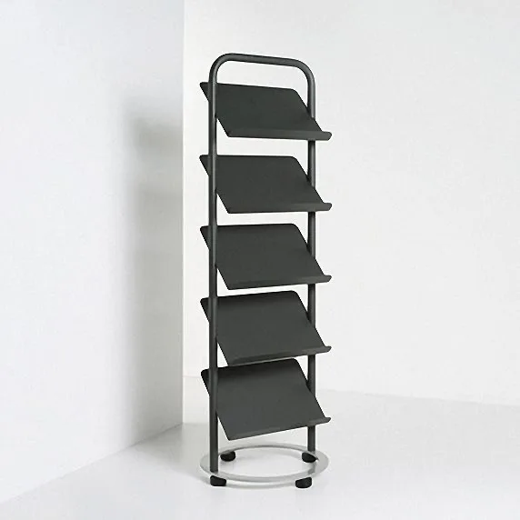 

Metal wheeled magazine rack, newspaper rack, three sided rotating data rack, promotional display stand, vertical